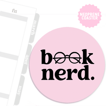 Book Nerd Neoprene Coaster (Pink)