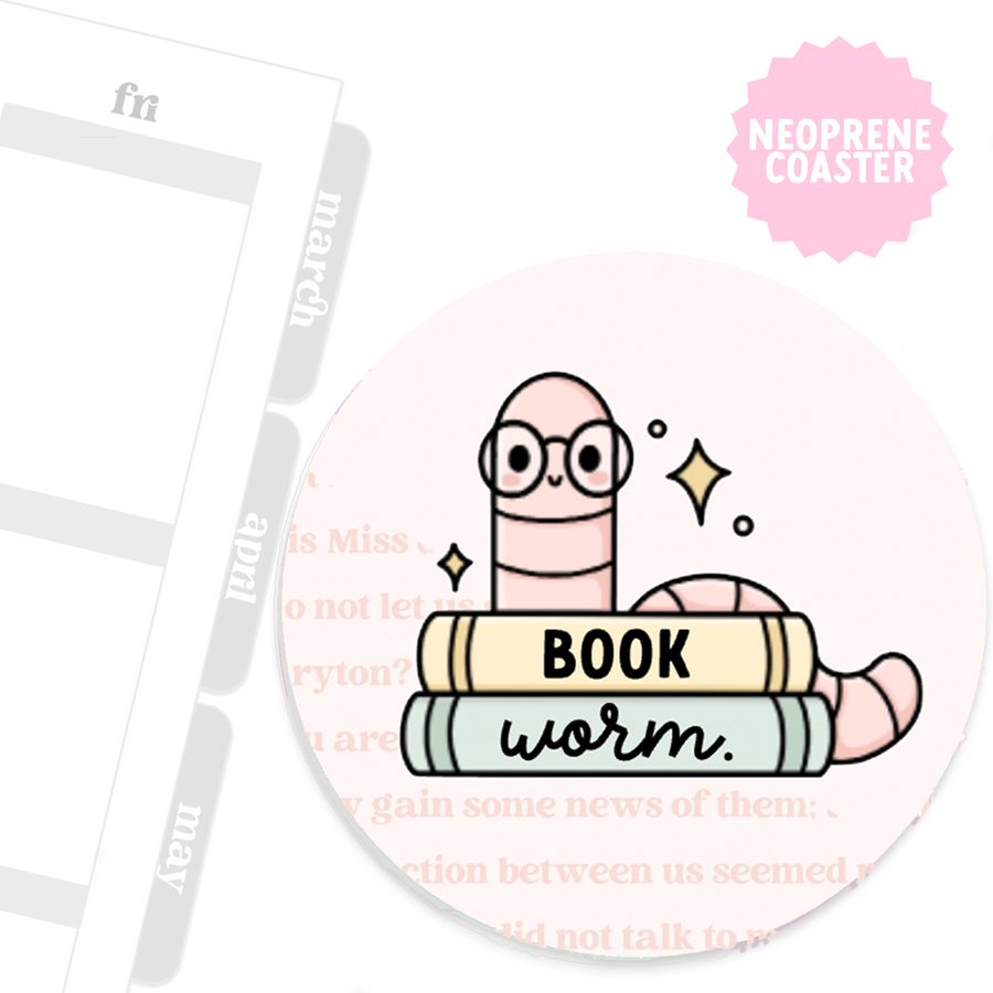 Bookworm Neoprene Coaster