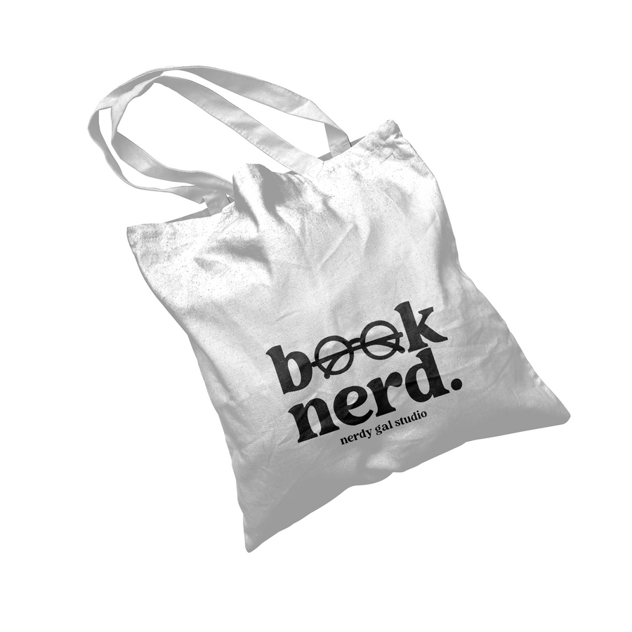 Book Nerd White Polyester Canvas Tote Bag