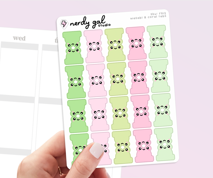 Wasabi and Coral Frogs deco tab stickers