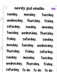 Days of the Week Text Stickers - Choose your font